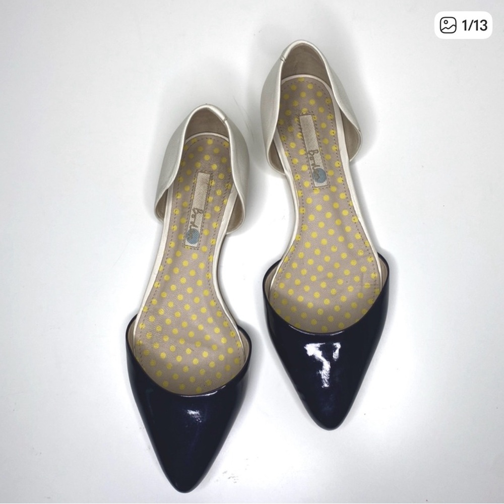 Boden D’Orsay Flats Sz 6 Cleo Navy White Patent Leather Pointed Toe Shoes